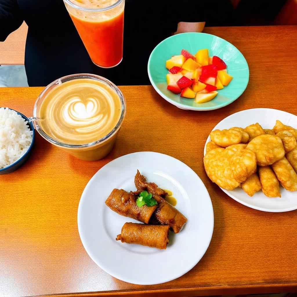 Thưởng thức đồ uống cà phê, sinh tố và món ăn vặt đặc trưng nem chả tại Quán Hội Ngộ An Nhơn.